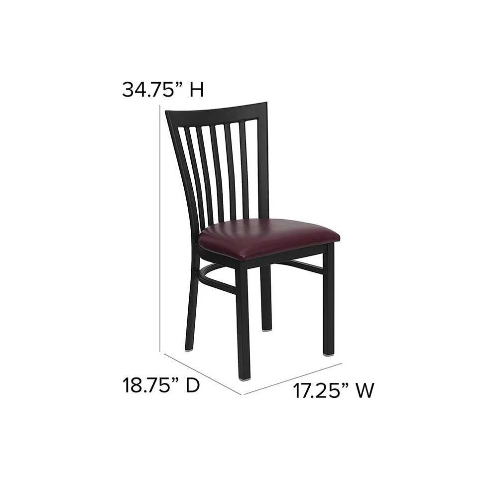 Black School House Back Metal Restaurant Chair - Burgundy Vinyl Seat