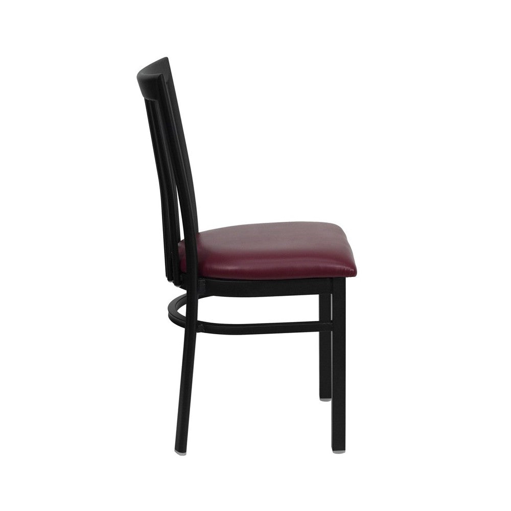 Black School House Back Metal Restaurant Chair - Burgundy Vinyl Seat