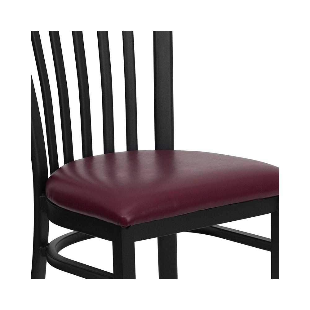 Black School House Back Metal Restaurant Chair - Burgundy Vinyl Seat