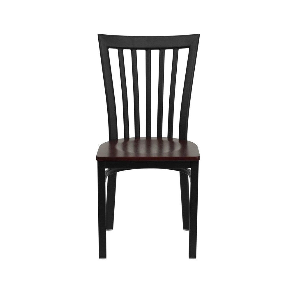 Black School House Back Metal Restaurant Chair - Mahogany Wood Seat