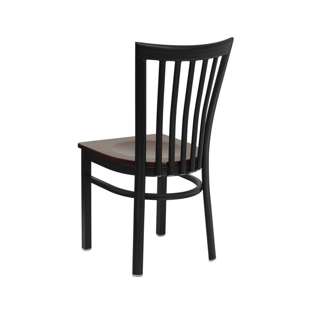 Black School House Back Metal Restaurant Chair - Mahogany Wood Seat