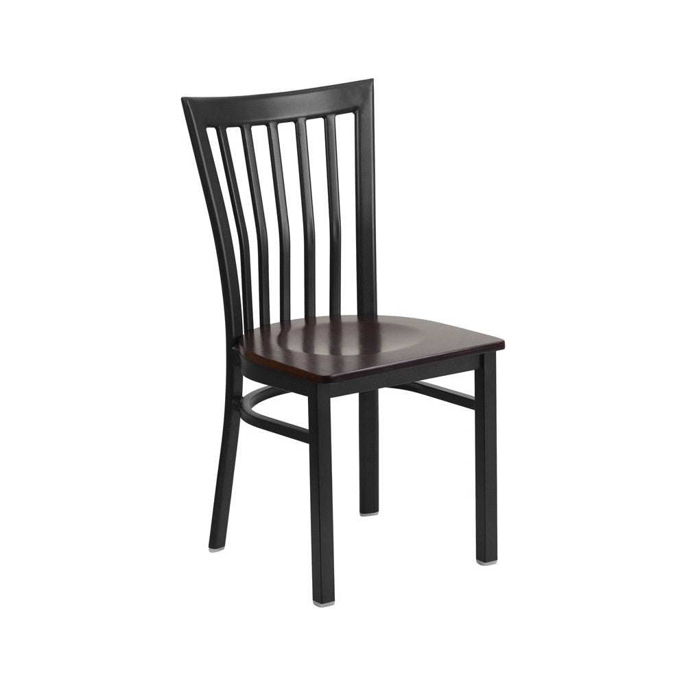 Black School House Back Metal Restaurant Chair - Walnut Wood Seat