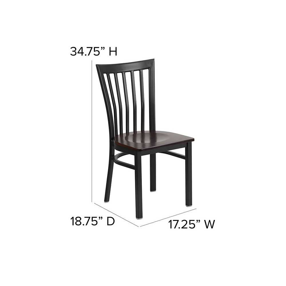 Black School House Back Metal Restaurant Chair - Walnut Wood Seat
