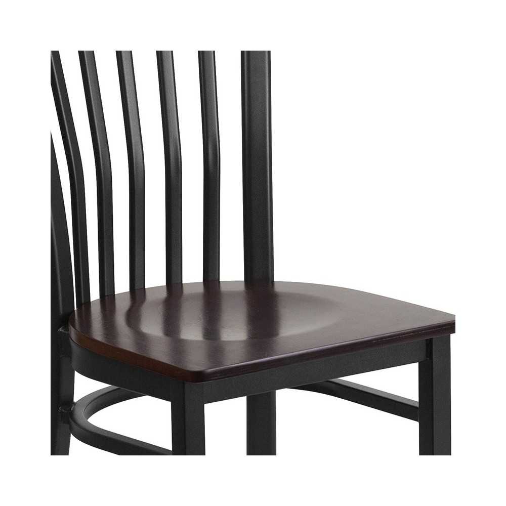 Black School House Back Metal Restaurant Chair - Walnut Wood Seat