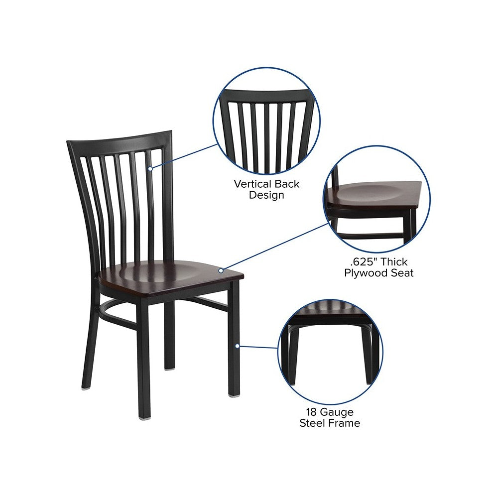 Black School House Back Metal Restaurant Chair - Walnut Wood Seat
