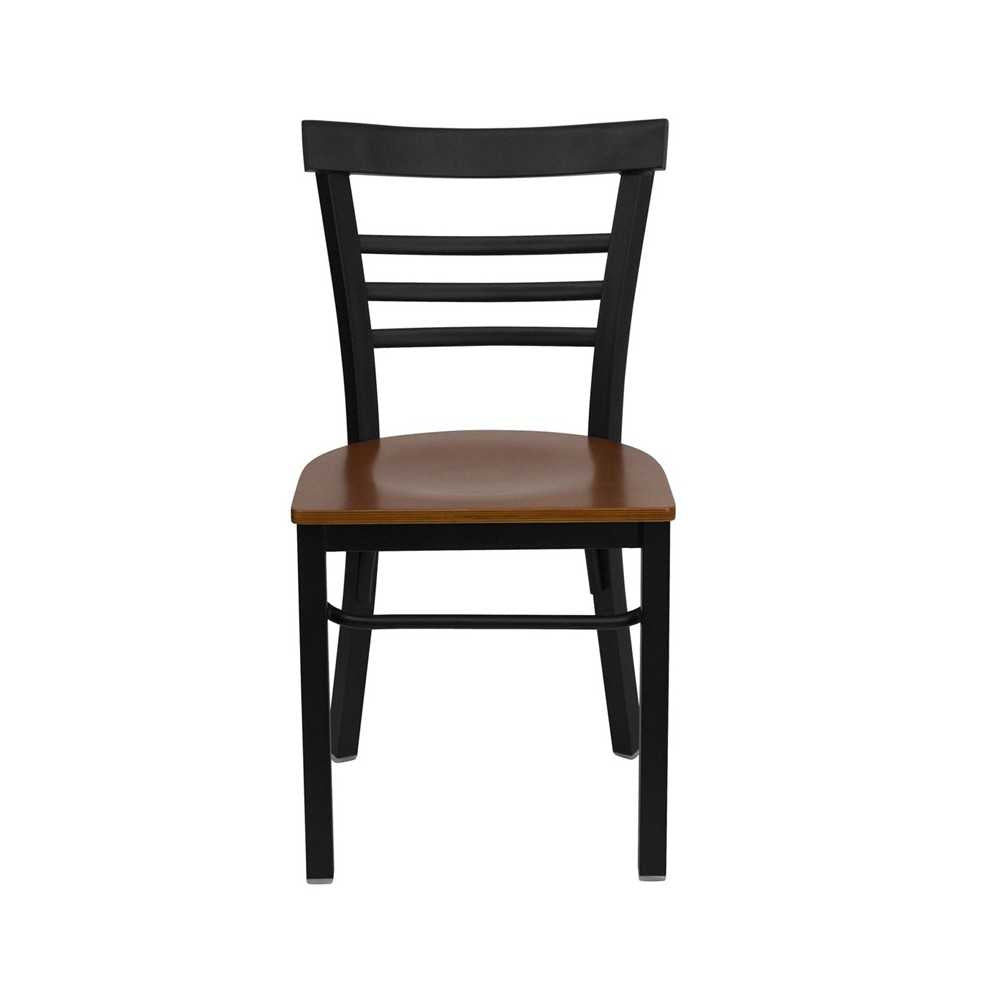 Black Three-Slat Ladder Back Metal Restaurant Chair - Cherry Wood Seat