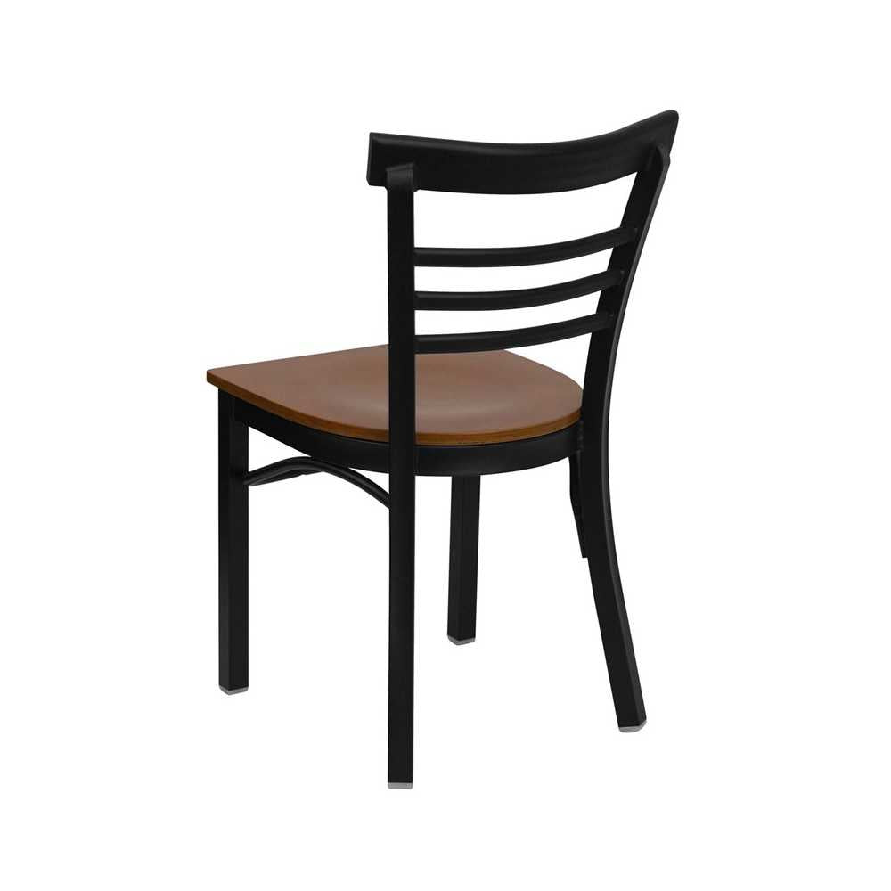 Black Three-Slat Ladder Back Metal Restaurant Chair - Cherry Wood Seat