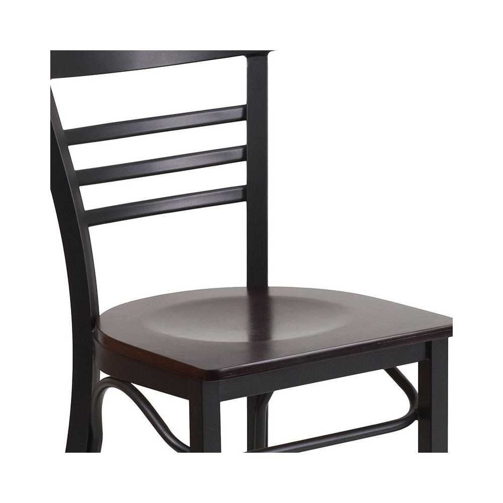 Black Three-Slat Ladder Back Metal Restaurant Chair - Walnut Wood Seat