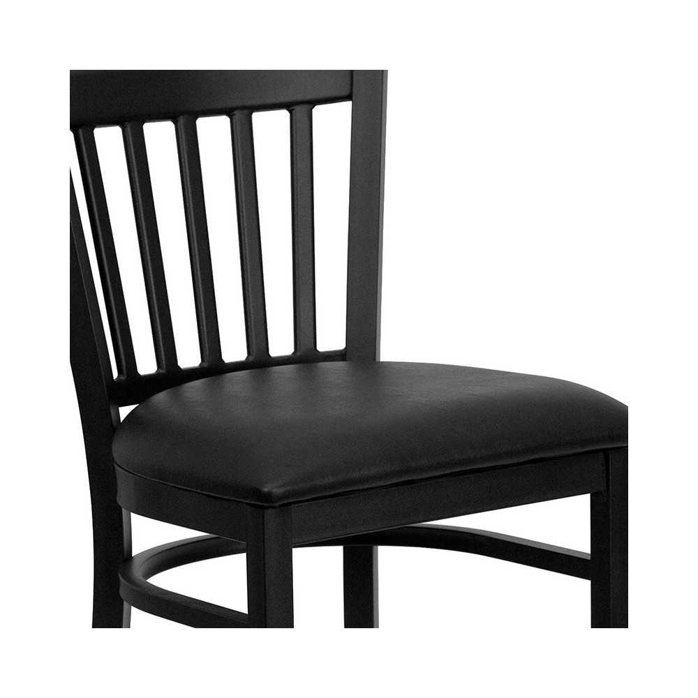 Black Vertical Back Metal Restaurant Barstool - Black Vinyl Seat