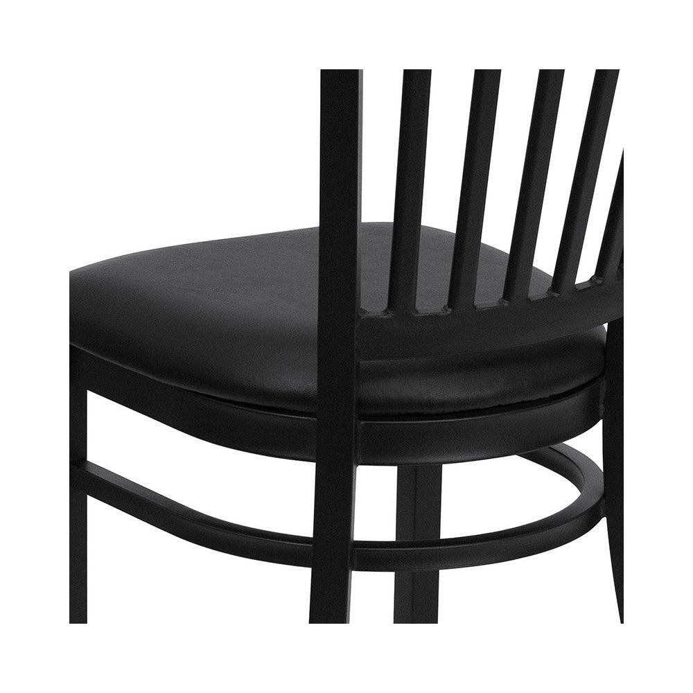 Black Vertical Back Metal Restaurant Chair - Black Vinyl Seat