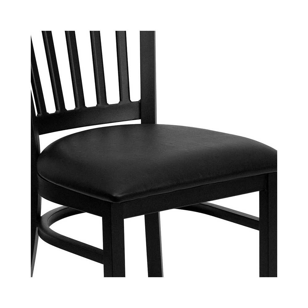 Black Vertical Back Metal Restaurant Chair - Black Vinyl Seat