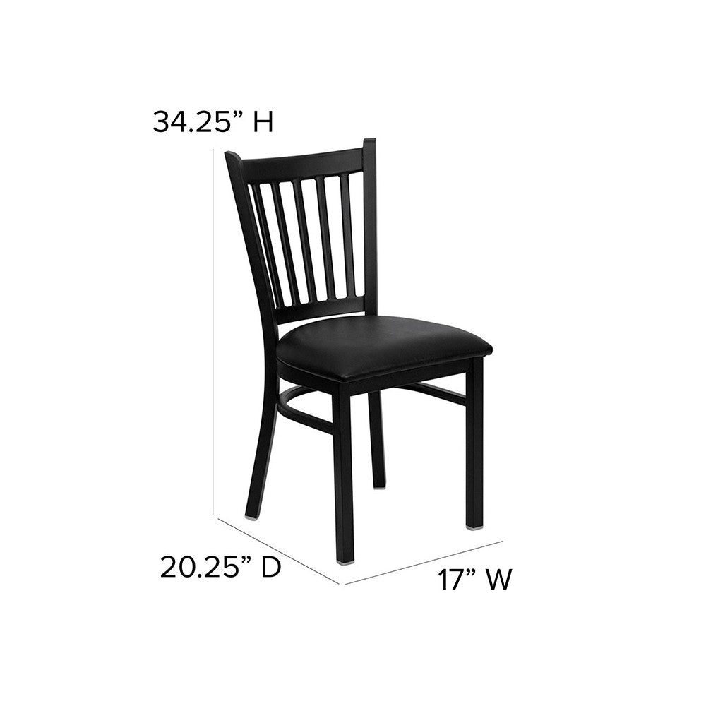 Black Vertical Back Metal Restaurant Chair - Black Vinyl Seat