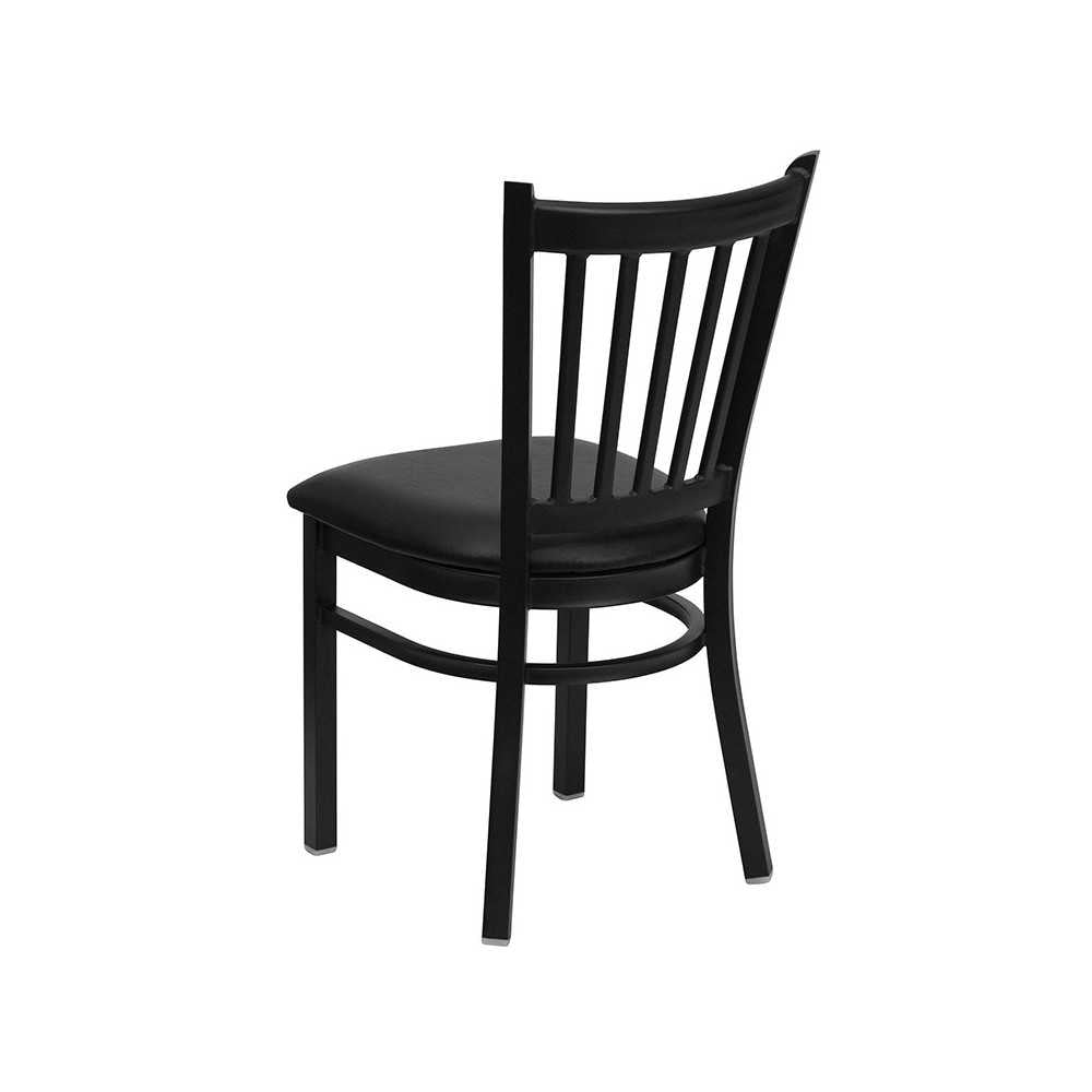 Black Vertical Back Metal Restaurant Chair - Black Vinyl Seat