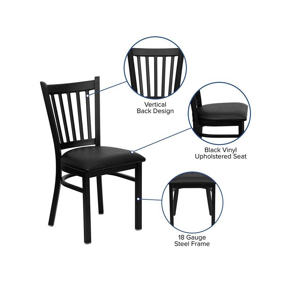Black Vertical Back Metal Restaurant Chair - Black Vinyl Seat