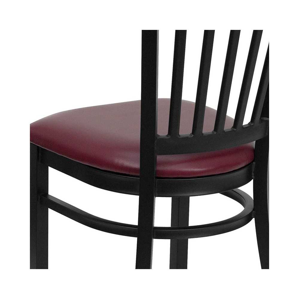 Black Vertical Back Metal Restaurant Chair - Burgundy Vinyl Seat