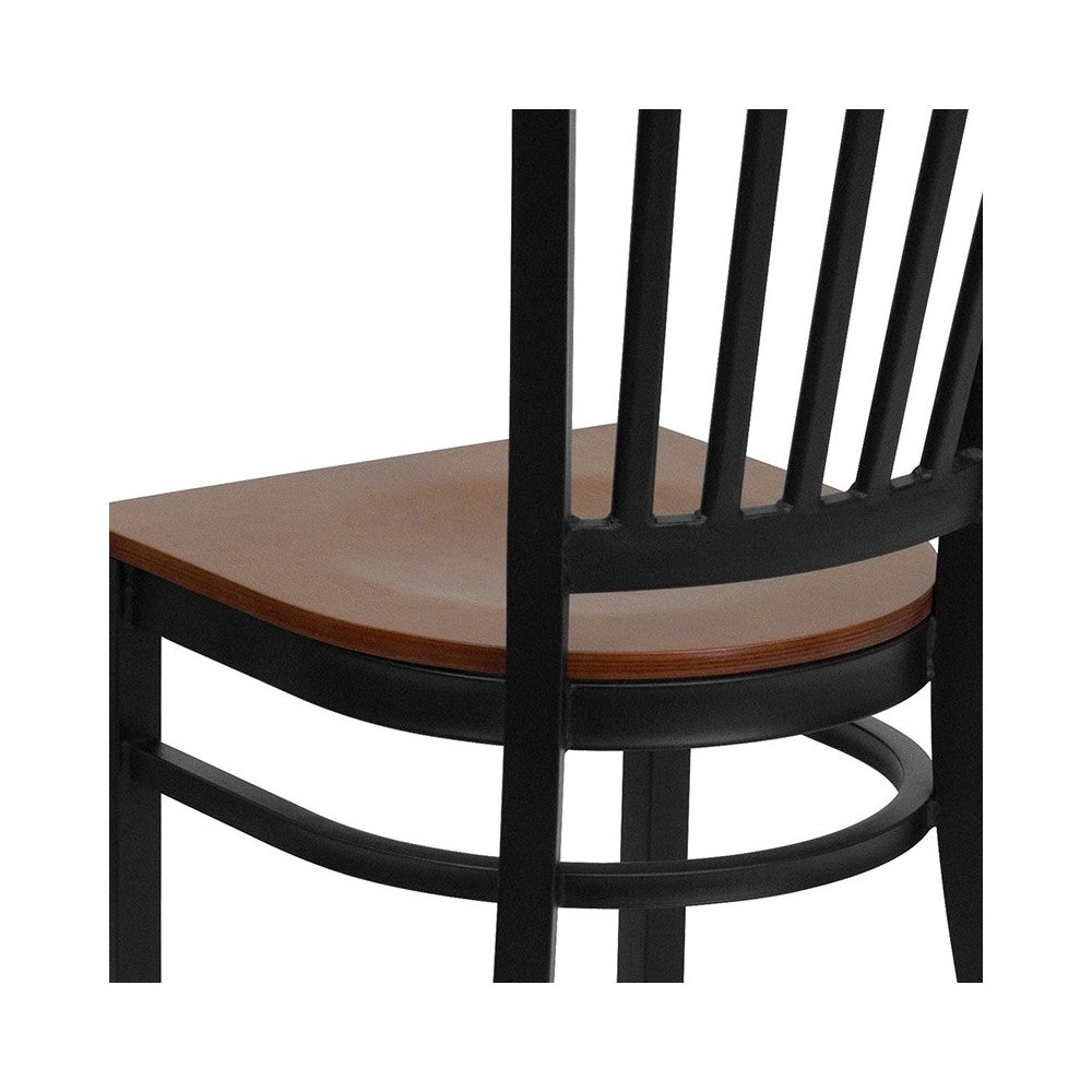 Black Vertical Back Metal Restaurant Chair - Cherry Wood Seat
