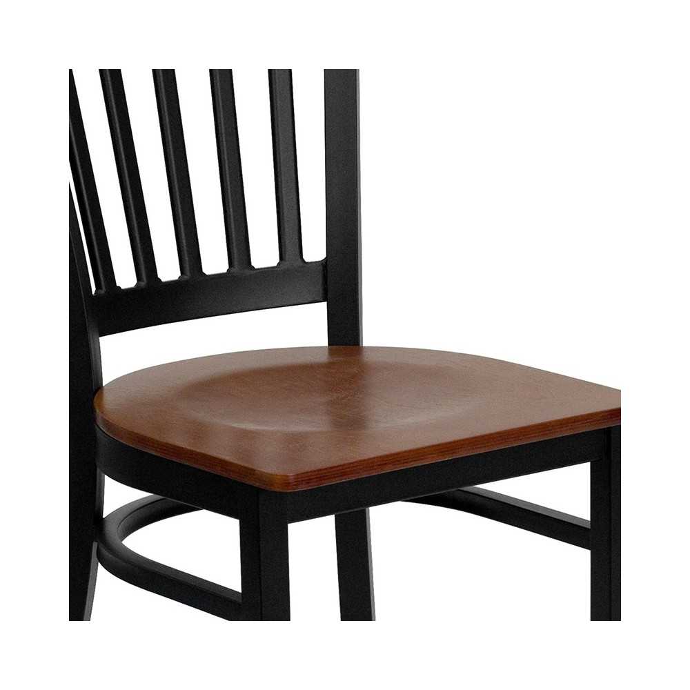 Black Vertical Back Metal Restaurant Chair - Cherry Wood Seat