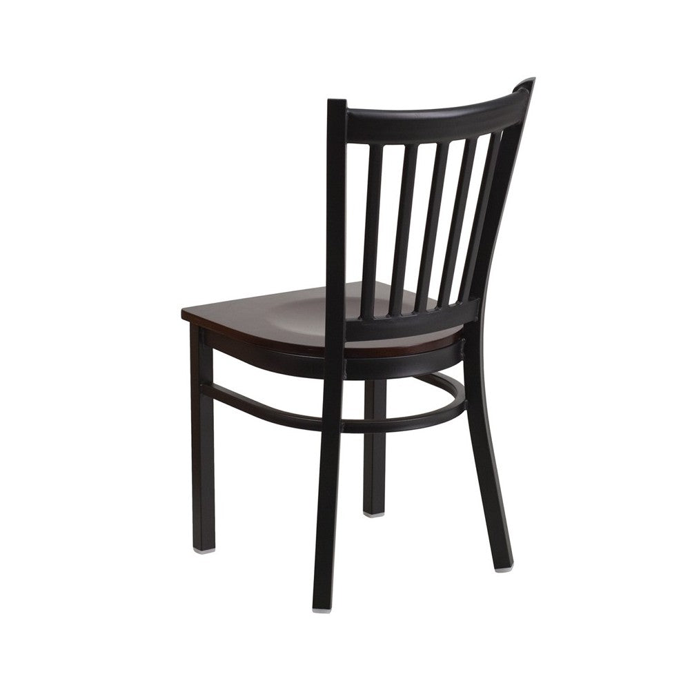 Black Vertical Back Metal Restaurant Chair - Walnut Wood Seat