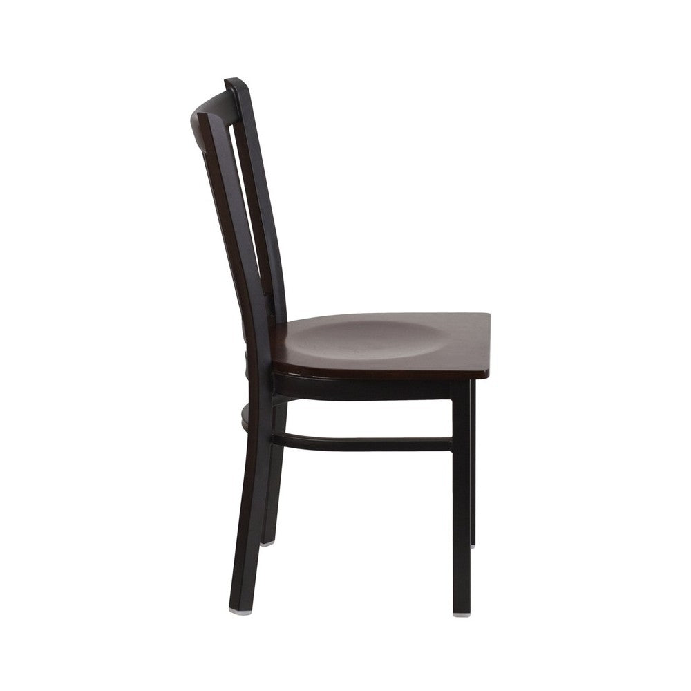 Black Vertical Back Metal Restaurant Chair - Walnut Wood Seat