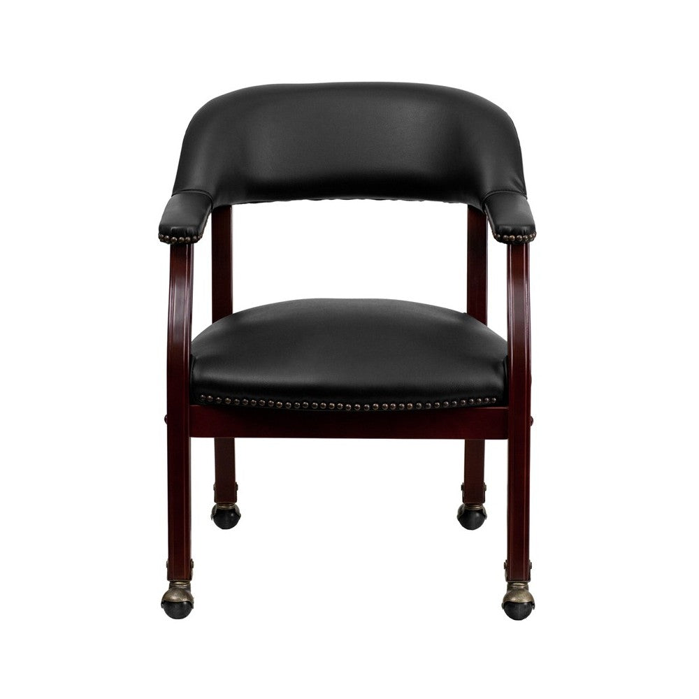 Black Vinyl Luxurious Conference Chair with Accent Nail Trim and Casters