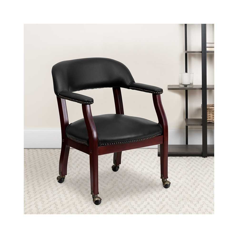 Black Vinyl Luxurious Conference Chair with Accent Nail Trim and Casters