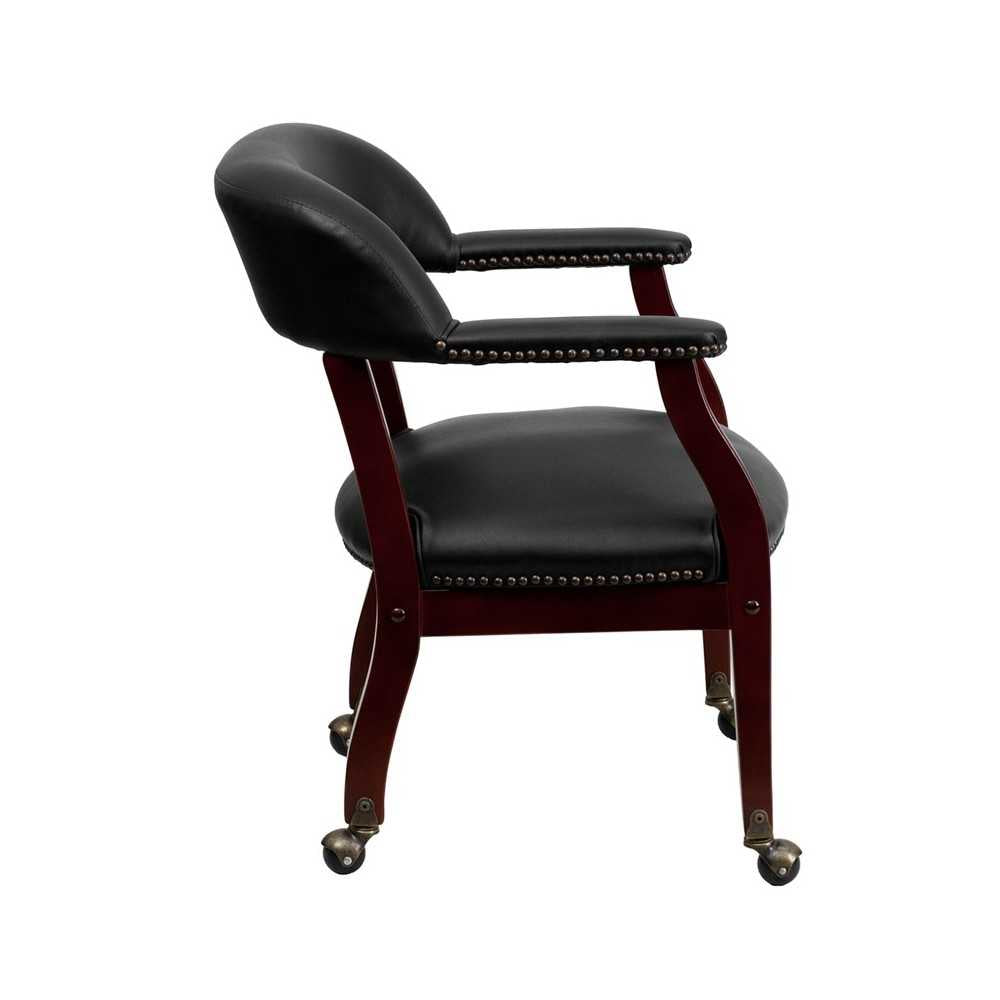 Black Vinyl Luxurious Conference Chair with Accent Nail Trim and Casters
