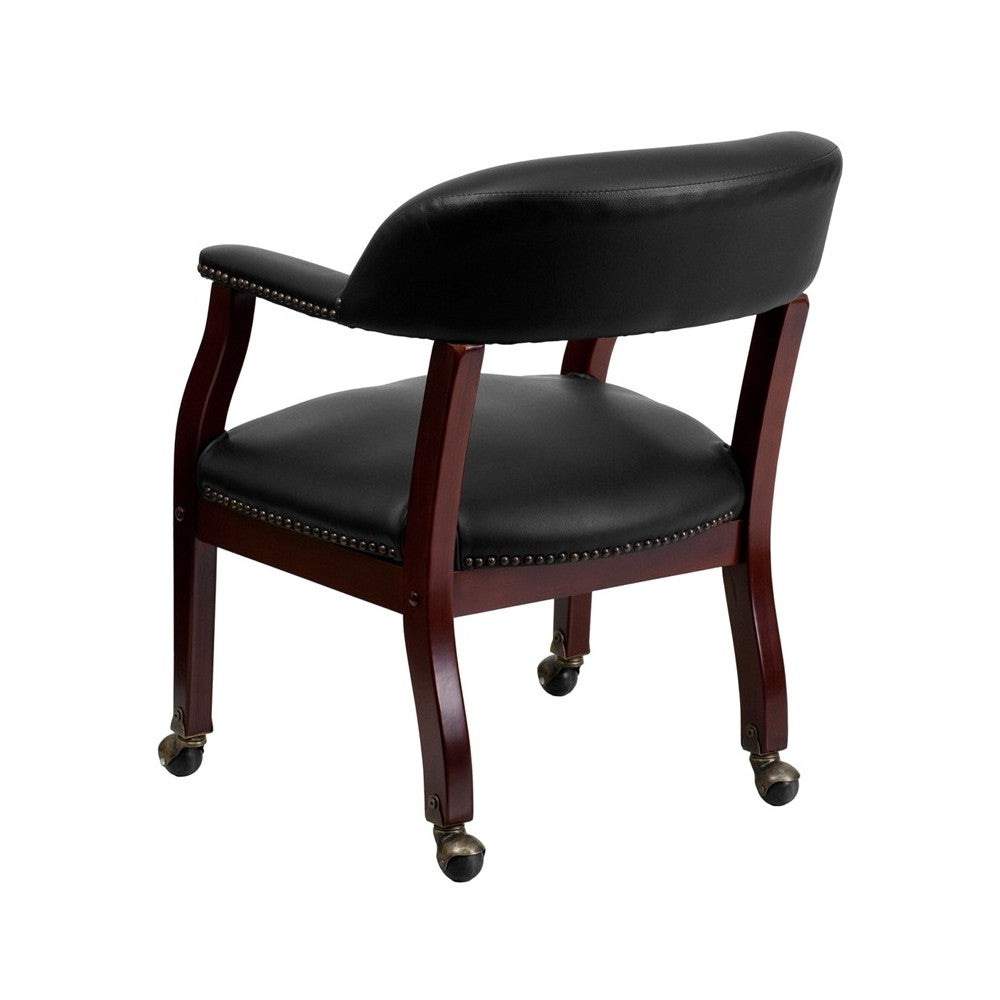 Black Vinyl Luxurious Conference Chair with Accent Nail Trim and Casters