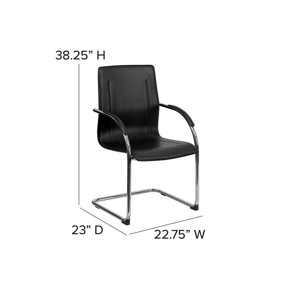 Black Vinyl Side Reception Chair with Chrome Sled Base
