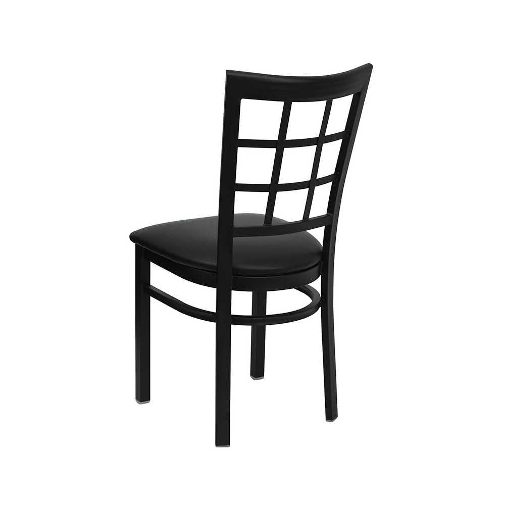 Black Window Back Metal Restaurant Chair - Black Vinyl Seat