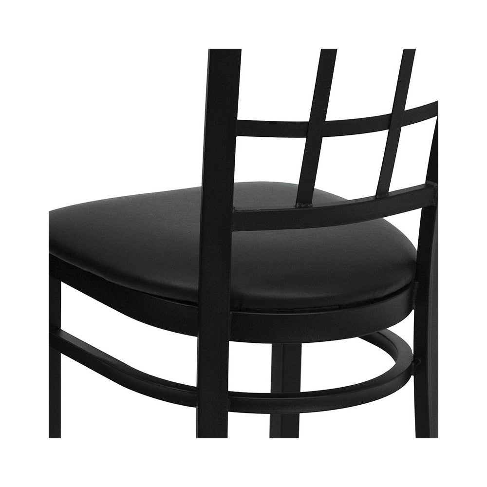 Black Window Back Metal Restaurant Chair - Black Vinyl Seat