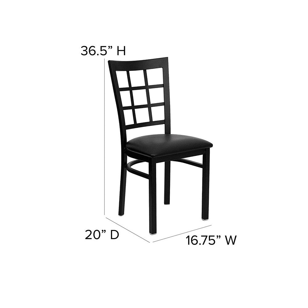 Black Window Back Metal Restaurant Chair - Black Vinyl Seat