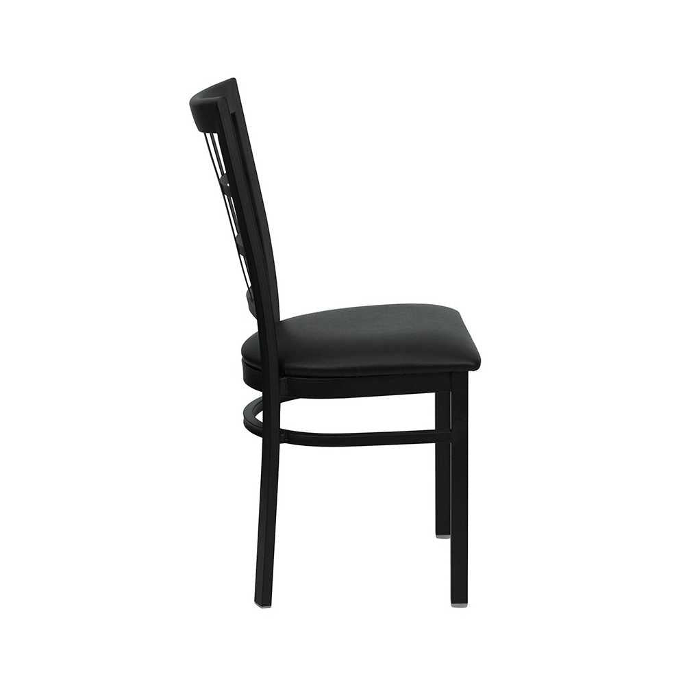 Black Window Back Metal Restaurant Chair - Black Vinyl Seat