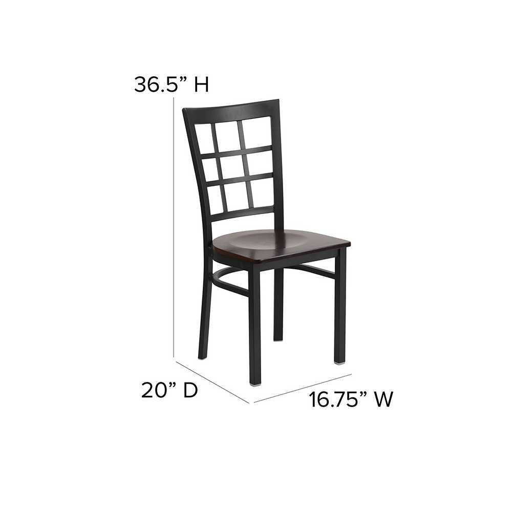 Black Window Back Metal Restaurant Chair - Walnut Wood Seat