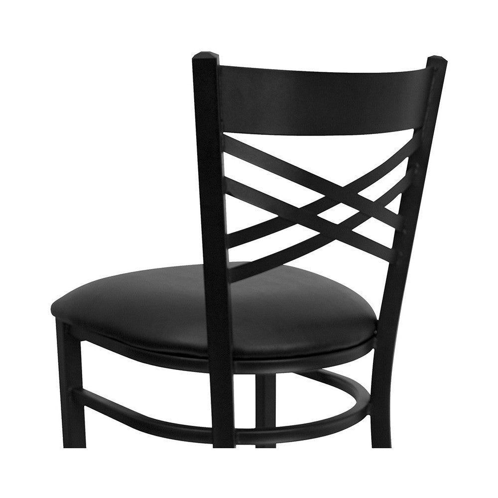 Black ''X'' Back Metal Restaurant Barstool - Black Vinyl Seat