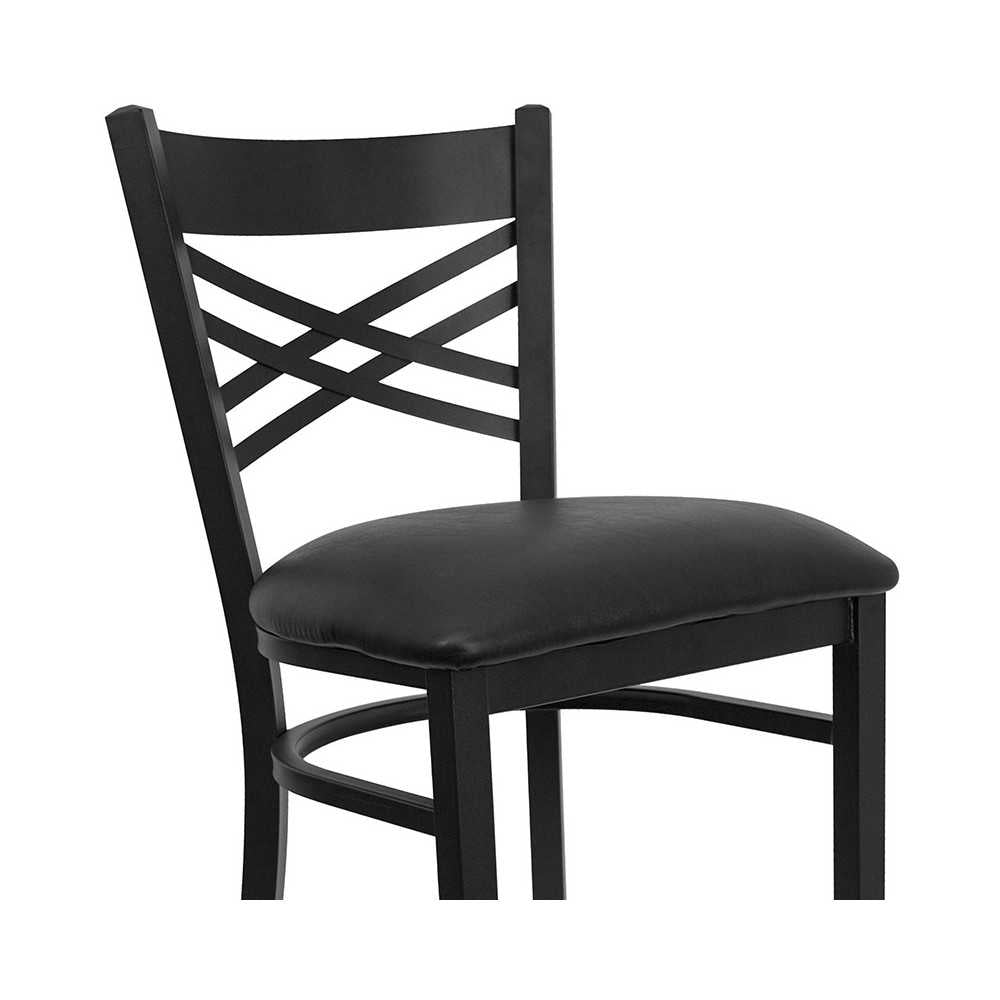 Black ''X'' Back Metal Restaurant Barstool - Black Vinyl Seat