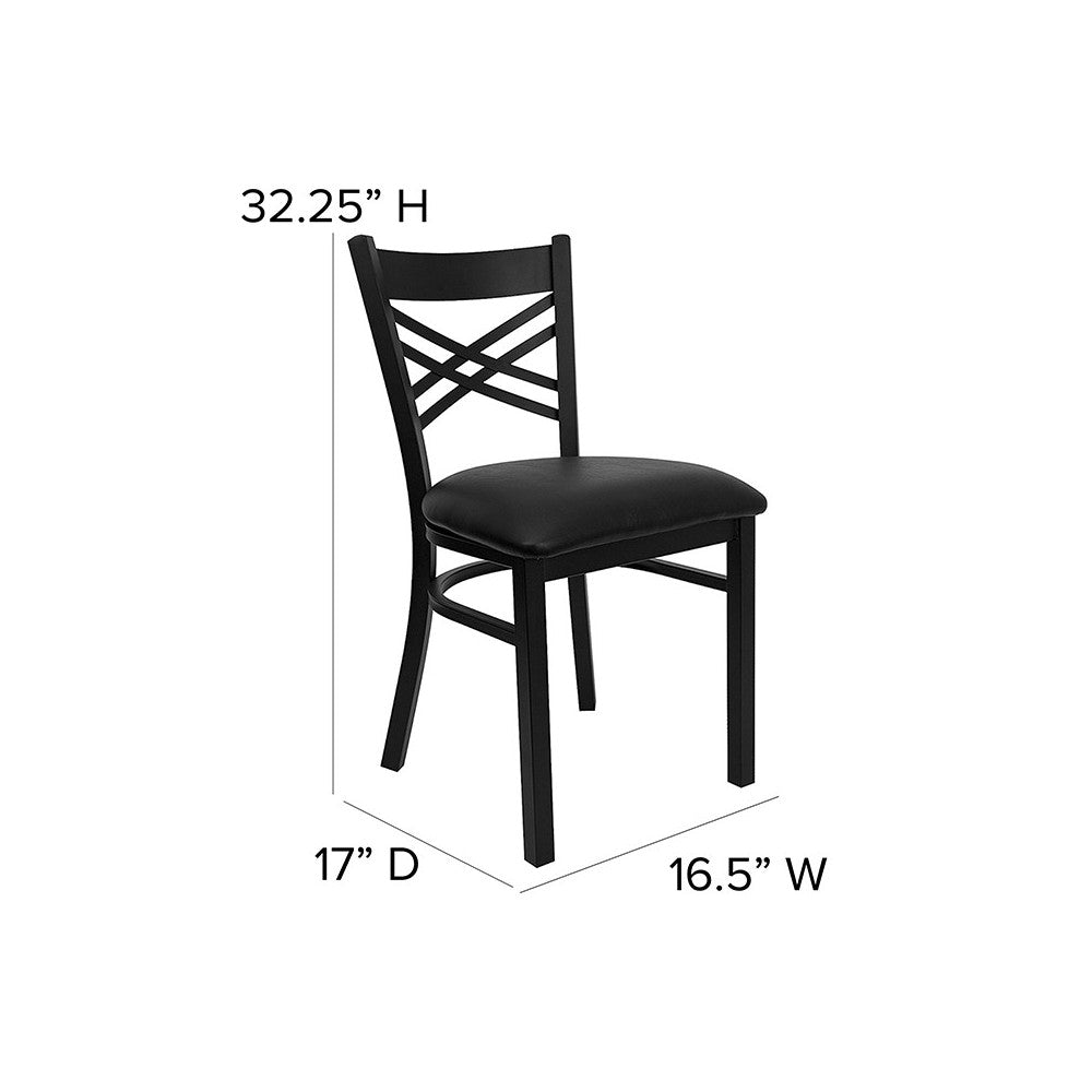 Black ''X'' Back Metal Restaurant Chair - Black Vinyl Seat