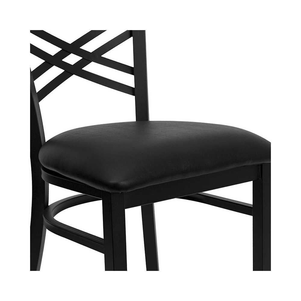 Black ''X'' Back Metal Restaurant Chair - Black Vinyl Seat