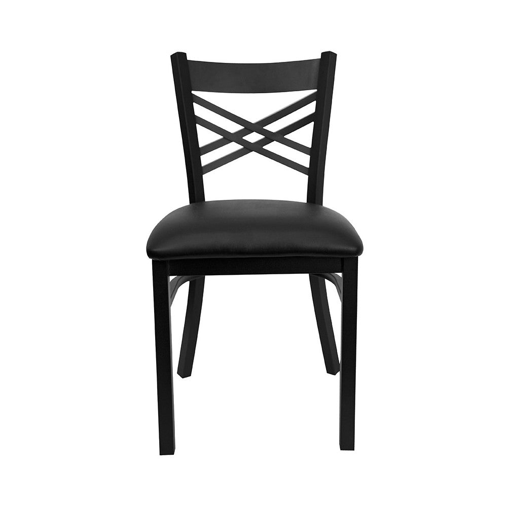 Black ''X'' Back Metal Restaurant Chair - Black Vinyl Seat