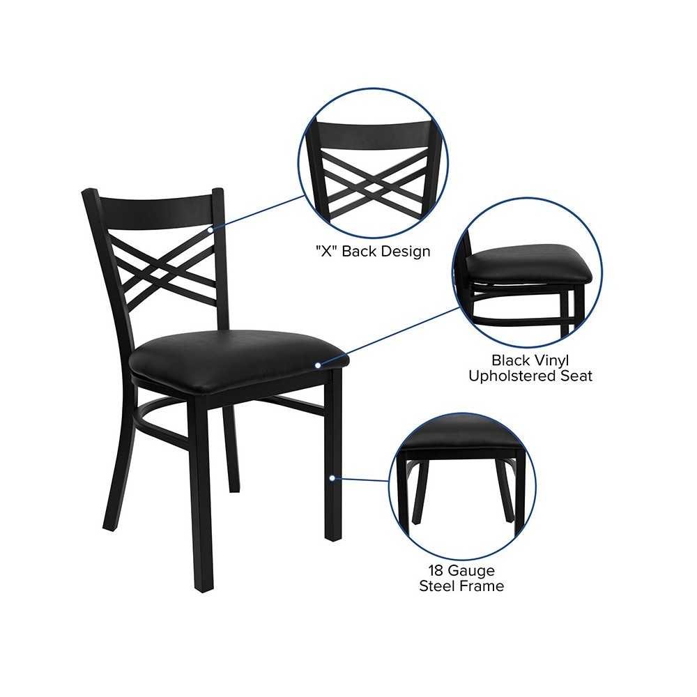 Black ''X'' Back Metal Restaurant Chair - Black Vinyl Seat