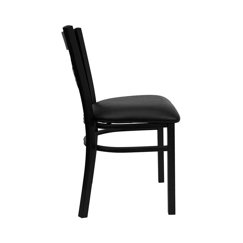 Black ''X'' Back Metal Restaurant Chair - Black Vinyl Seat