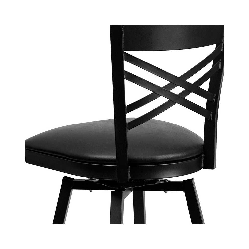 Black ''X'' Back Swivel Metal Barstool - Black Vinyl Seat