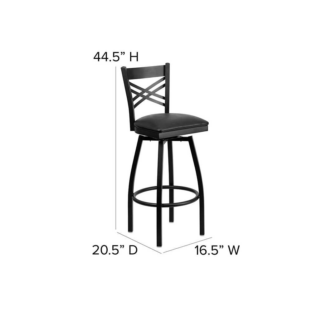 Black ''X'' Back Swivel Metal Barstool - Black Vinyl Seat