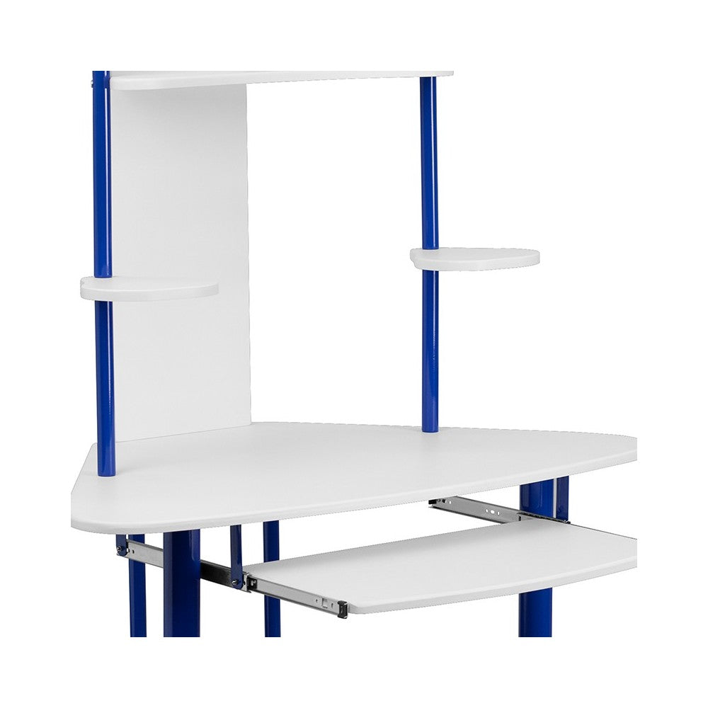 Blue Corner Computer Desk with Hutch