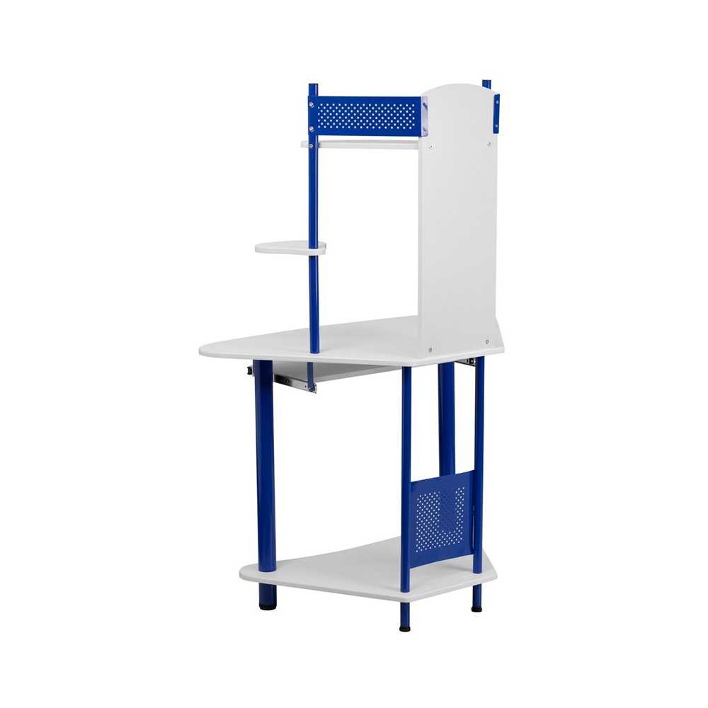 Blue Corner Computer Desk with Hutch