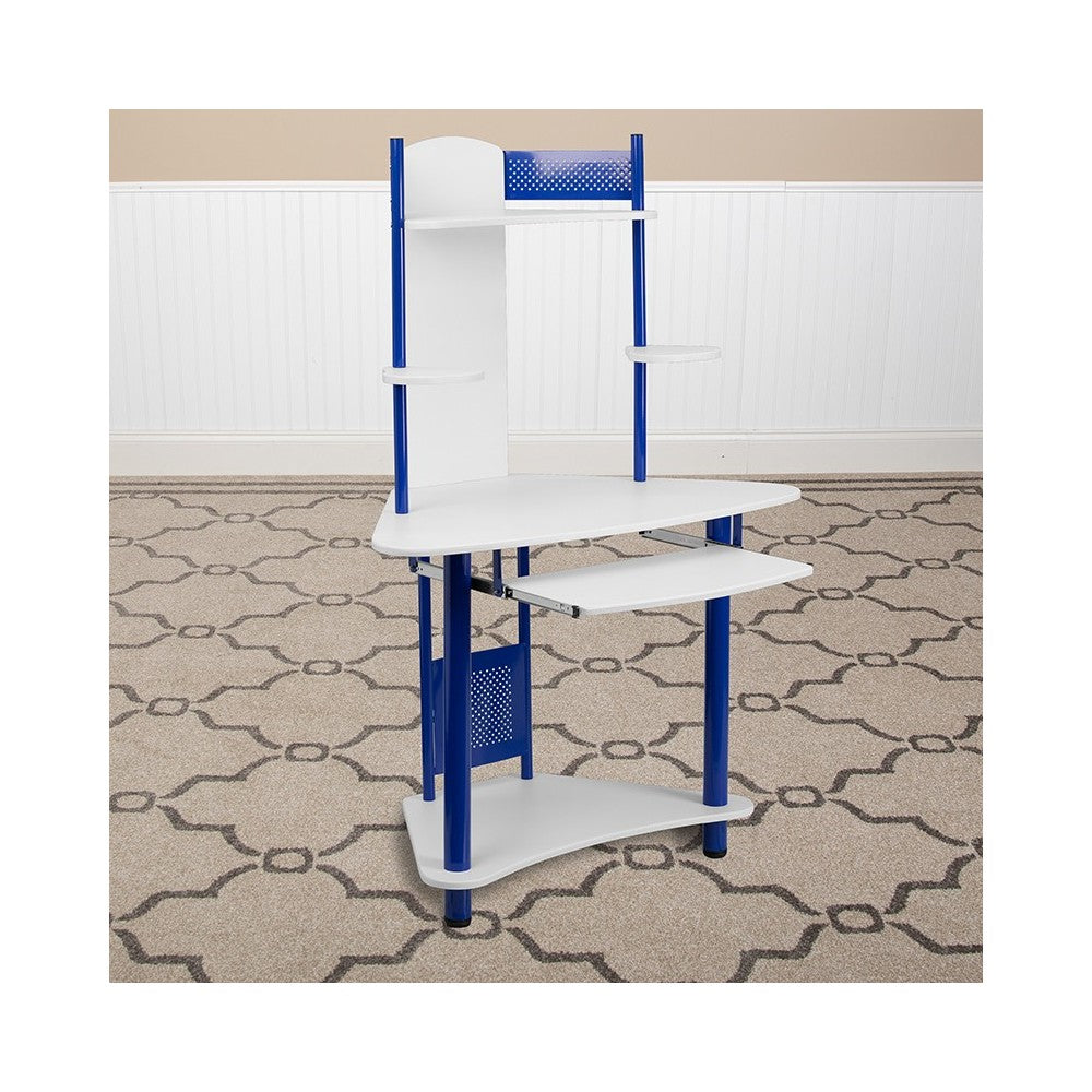 Blue Corner Computer Desk with Hutch