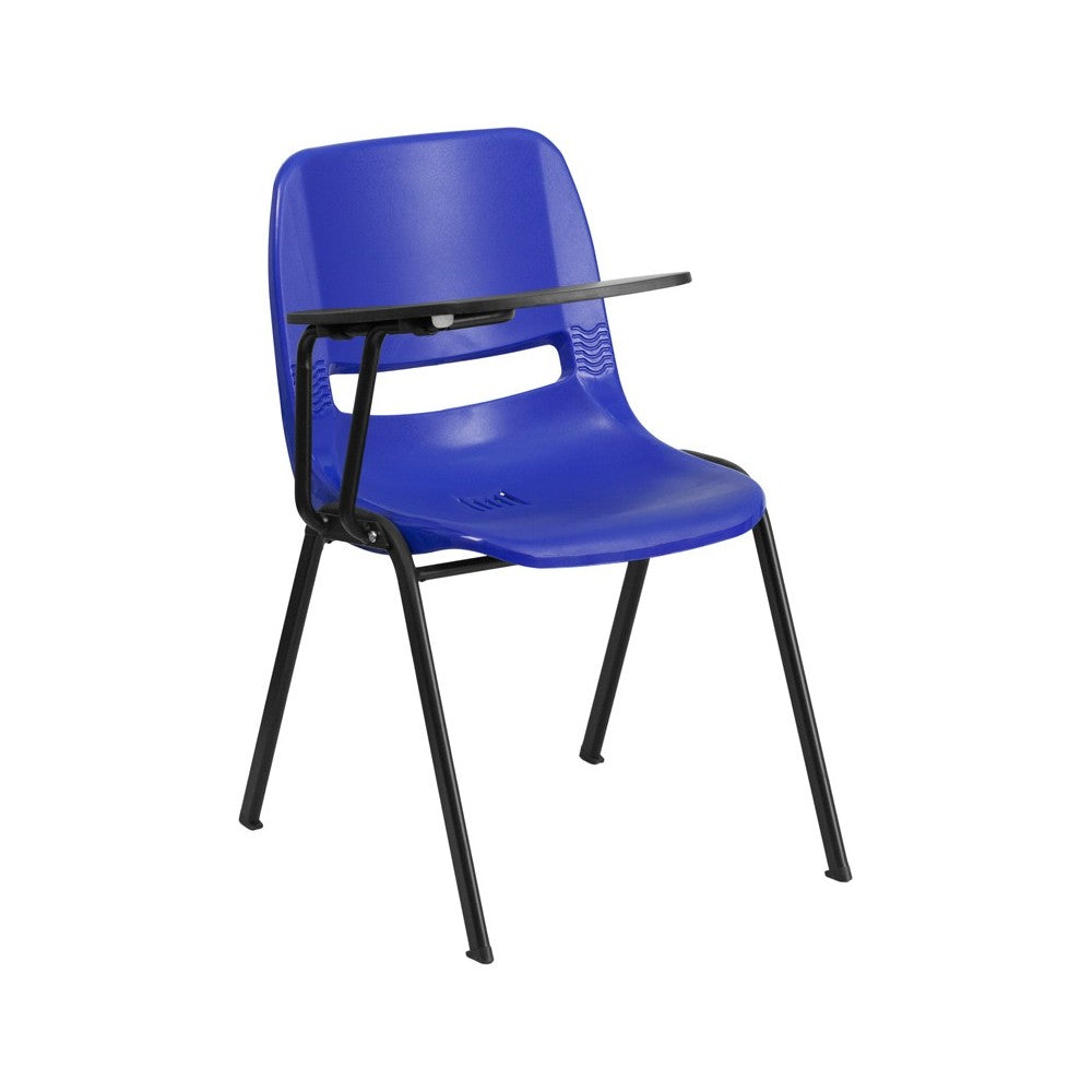 Blue Ergonomic Shell Chair with Right Handed Flip-Up Tablet Arm