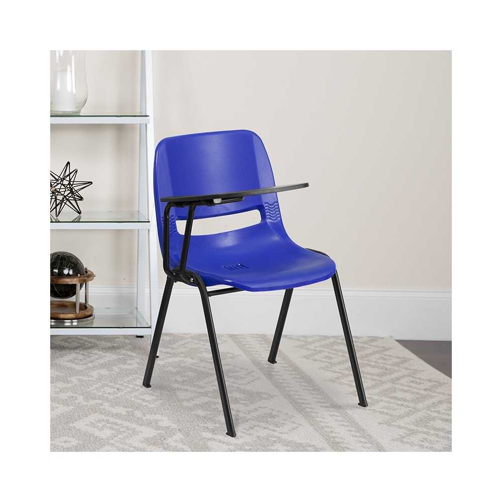 Blue Ergonomic Shell Chair with Right Handed Flip-Up Tablet Arm
