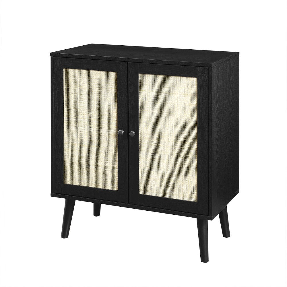 Boho 2 Door Solid Wood and Rattan Accent Cabinet - Black