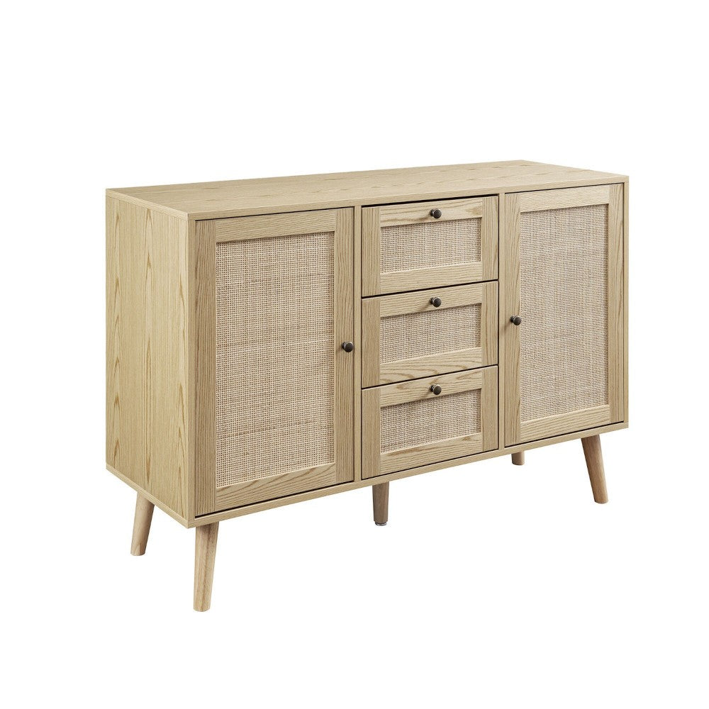 Boho 3 Drawer Solid Wood and Rattan Sideboard - Natural