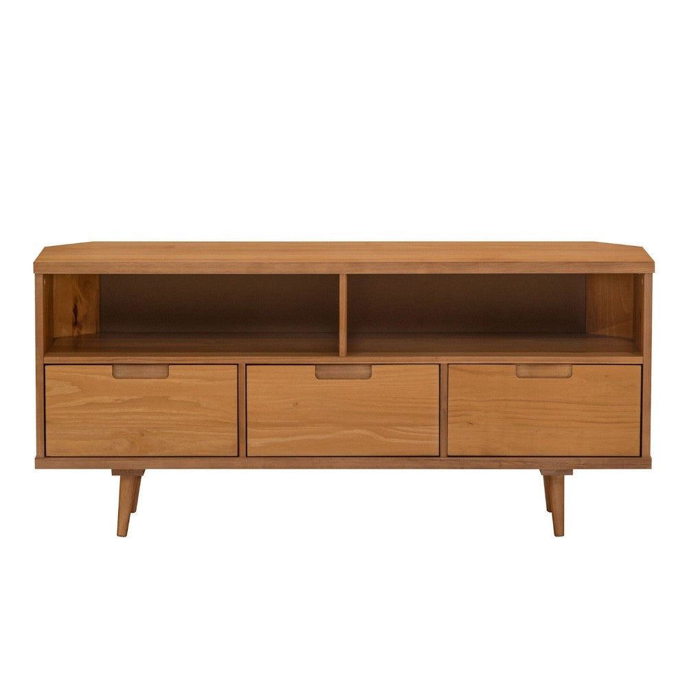 Boho 3 Drawer Solid Wood Corner TV Stand for TVs up to 58 Inches - Caramel